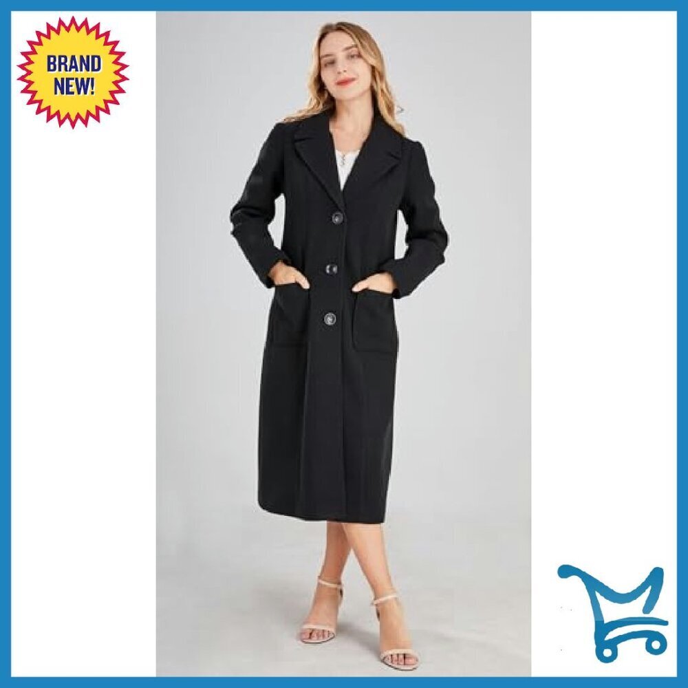 Mid-Length Wool Blend Coat Notched Lapel Single Breasted Button Front - Picture 4 of 8